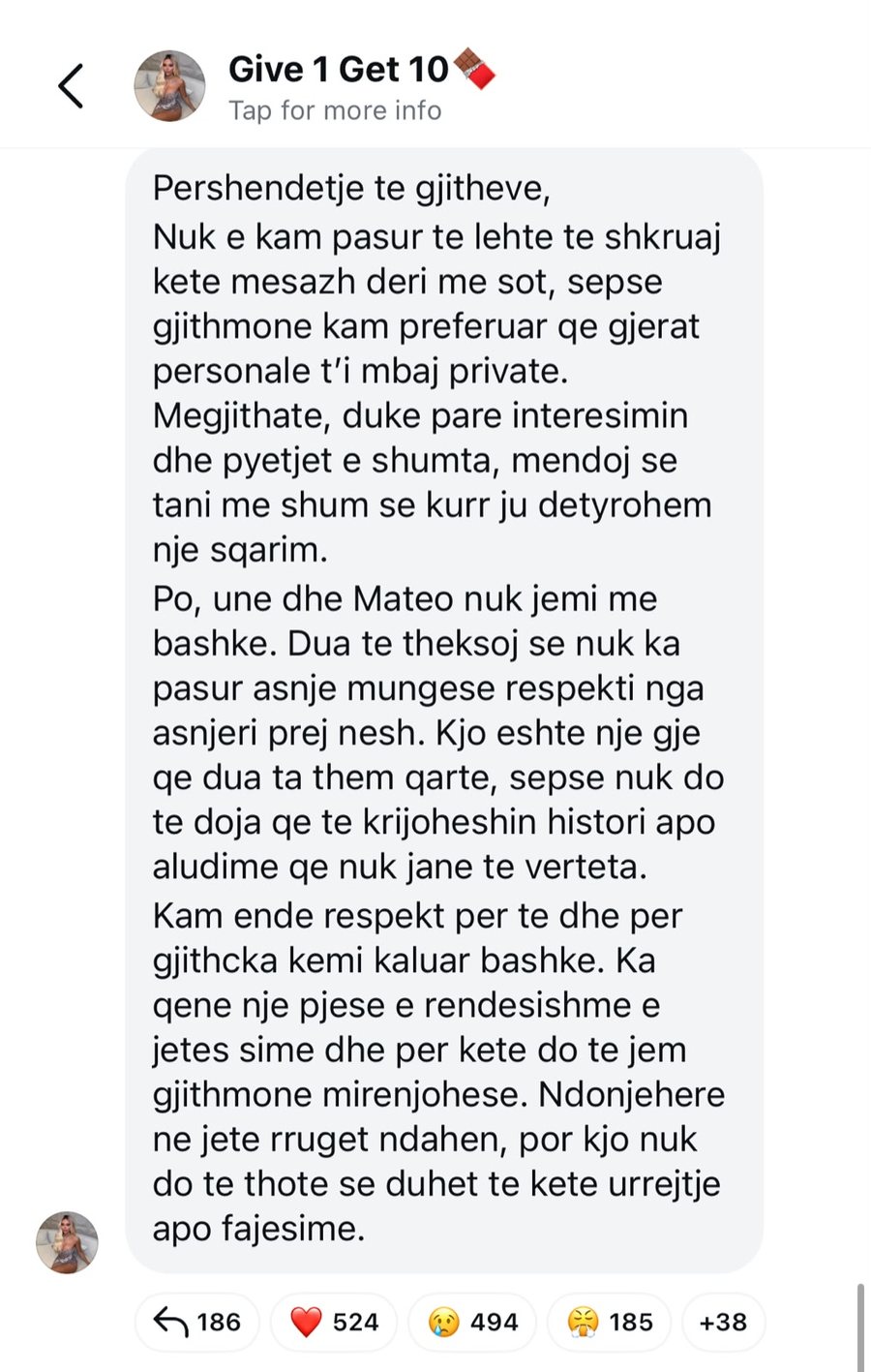 Brikena dhe Mateo konfirmojnë ndarjen