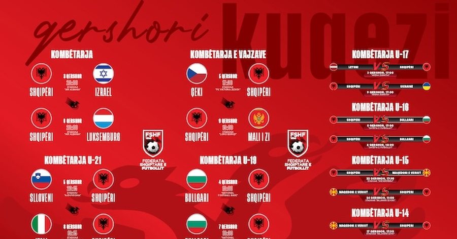 Qershori kuqezi - 16 ndeshje për ekipet kombëtare, nga A-ja te ekipet