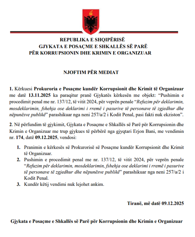 GJKKO pushon hetimet për ish kreun e Gjykatës së Lartë  ja për çfarë hetohej