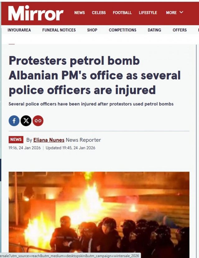 Media britanike  Mirror  jehonë protestës së opozitës  Demonstrata masive kundër korrupsionit të qeverisë Rama