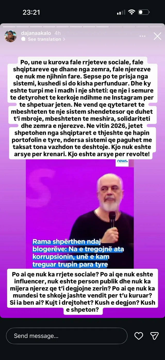 &ldquo;U kurova fal&euml; rrjeteve sociale, jo fal&euml; sistemit&rdquo;/ Dajana
