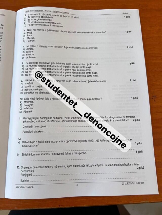 SKANDAL/ Publikohet online teza e provimit të Gjuhës Shqipe dhe