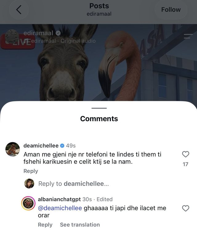Komenti pikant i Dea Mishel n&euml; postimin e Ram&euml;s