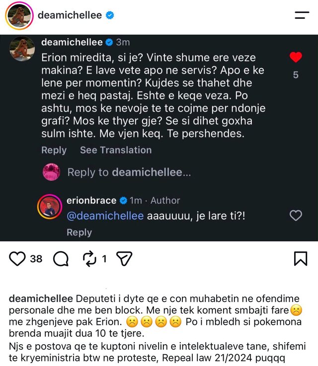 Dea Michellee tallet me Erion Bra&ccedil;en p&euml;r vez&euml;t q&euml; iu