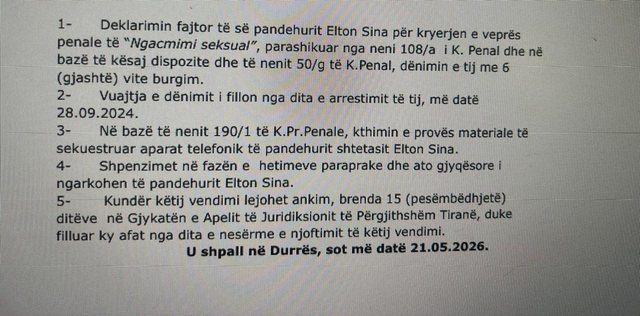 U denoncua nga Piranjat/ Dënohet me 6 vite burg për ngacmim seksual