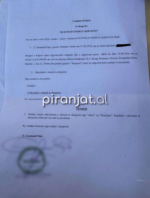 Largohet investitori i par&euml;? Gaz Paja pezullon kompanin&euml; pas