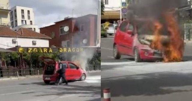 Përfshihet nga flakët makina te Komuna e Parisit, shoferi del në