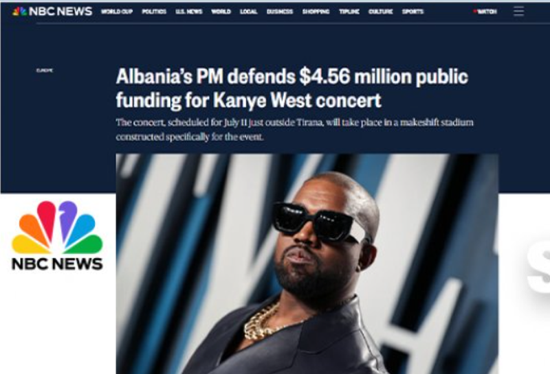 NBC News: Rama mbron financimin me 4 mln euro p&euml;r koncertin e Kanye West