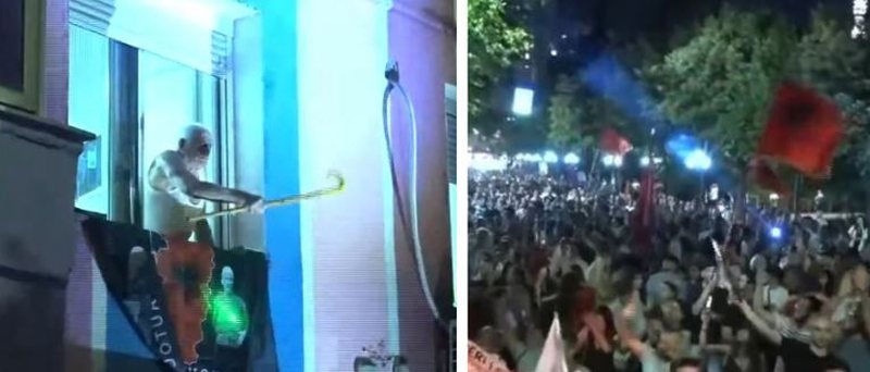 Momenti prek&euml;s/ I moshuari del me flamur n&euml; ballkon dhe