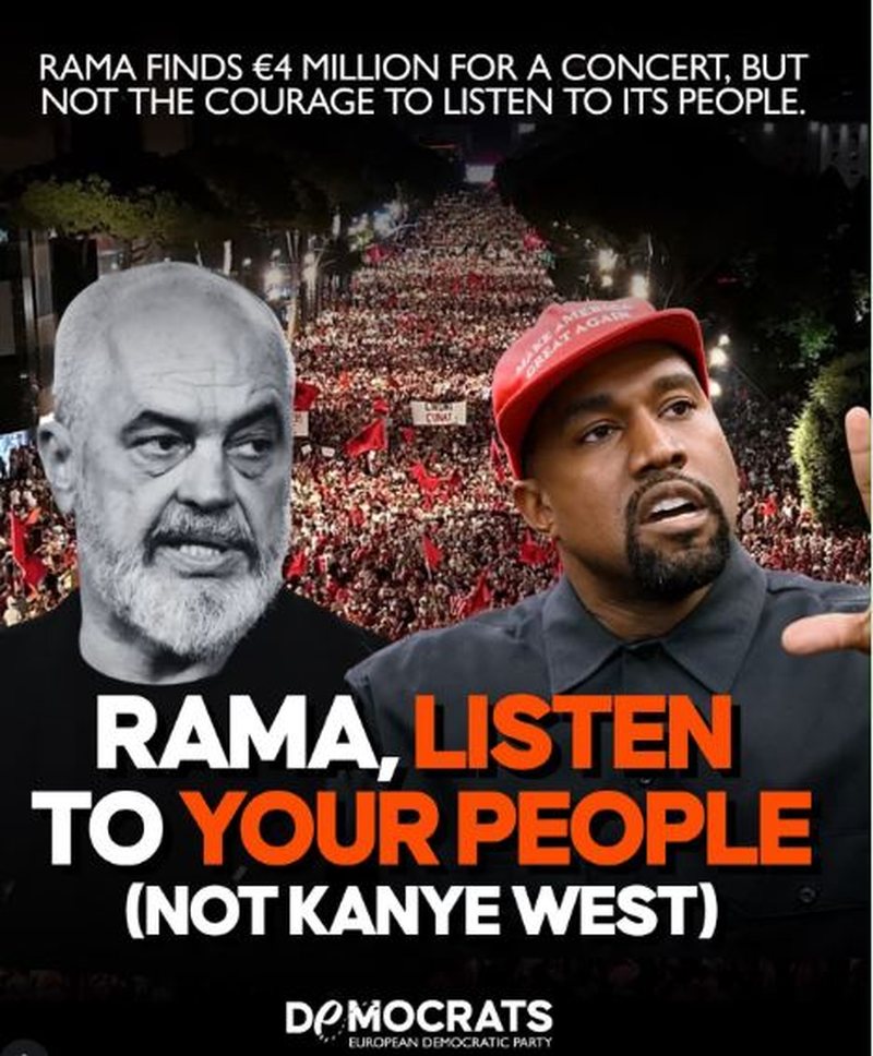 4 mln euro p&euml;r Kanye West, Partia Demokratike Europiane-Ram&euml;s: