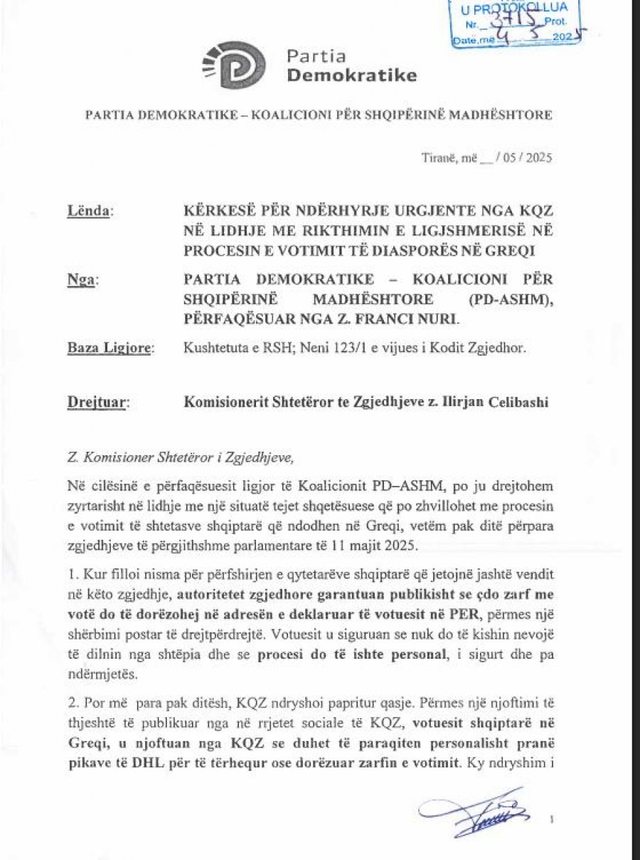 PD kërkesë KQZ-së për votat në Greqi: Njerëz