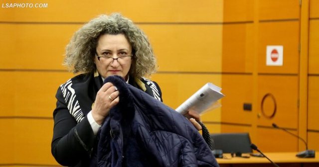 Irena with 3 surnames as the standard of Justice captured by Edi Rama (forged