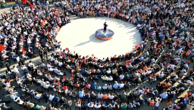 Rama delivers a speech at Skanderbeg Square today