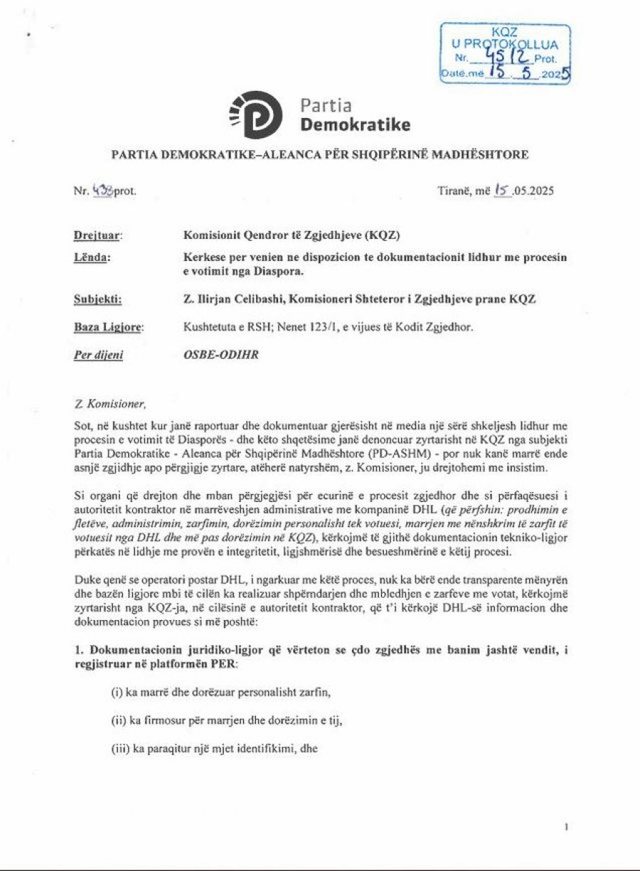 Dokumenti/ PD i kërkon KQZ-së dokumentacionin e procesit të