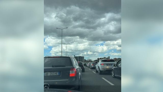 Heavy traffic in Tirana, long lines of cars on the Grand Ring Road