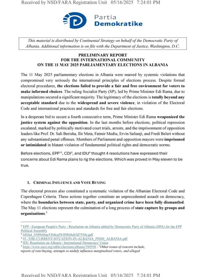 Documents/ DP takes to the US the abuses committed in the electoral process: We
