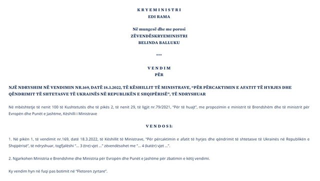Qeveria zgjat qëndrimin e ukrainasve në Shqipëri