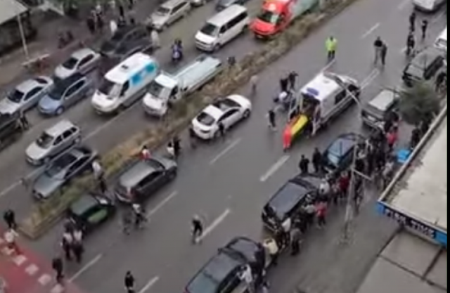 Accident in Astir/ Car drags a person across the white lines