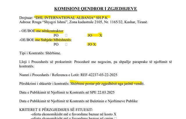 PD publikon dokumentet: Kontrata me DHL u shkel, KQZ përgjegjës