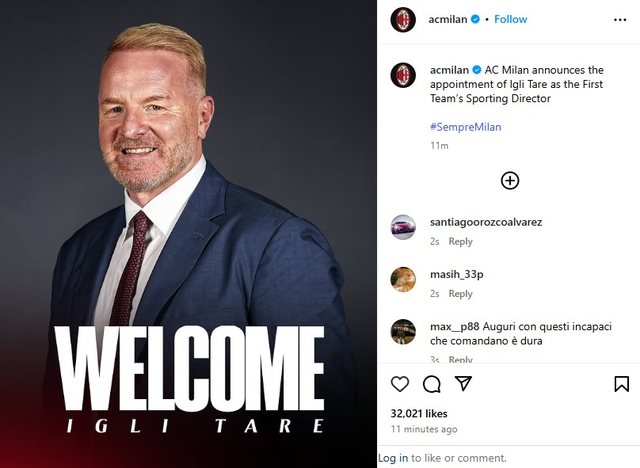 Milan officially announces the appointment of Igli Tara as Sporting Director