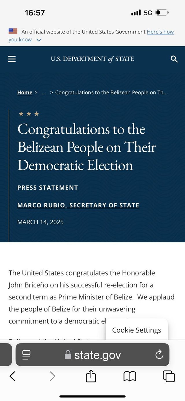 The US congratulated the leader in Belize on his victory within hours, but