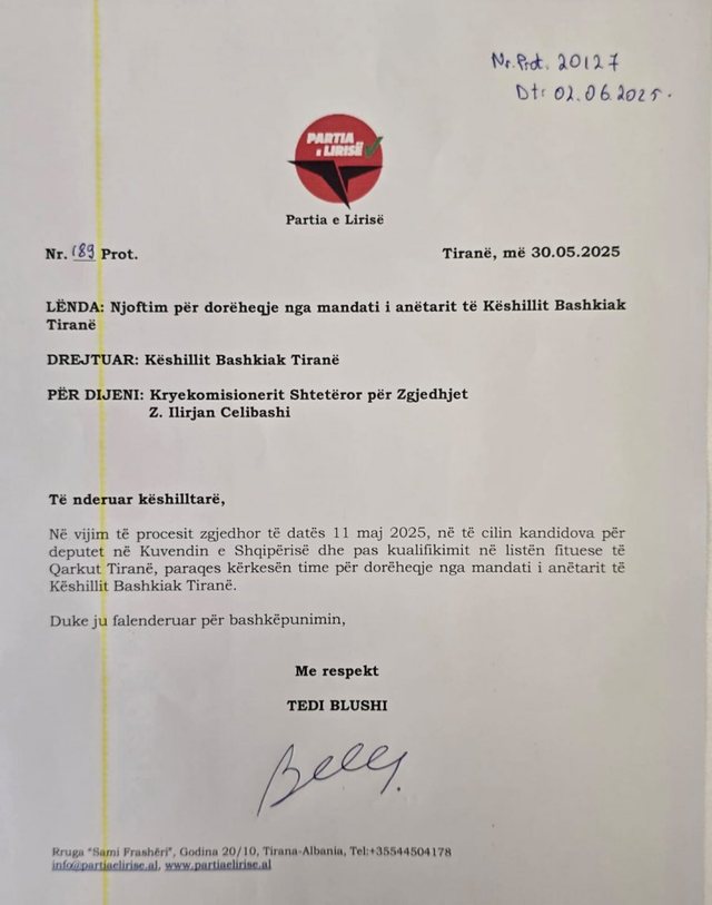 U zgjodh deputet, Tedi Blushi dorëhiqet nga Këshilli Bashkiak i