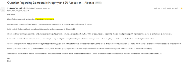 EP Report on Albania, European Commission for Politics: Albania moves forward,