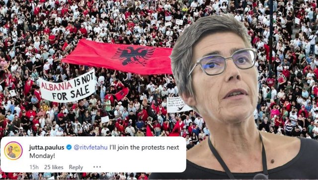 Eurodeputetja gjermane i bashkohet protest&euml;s kund&euml;r Ram&euml;s: Paraja