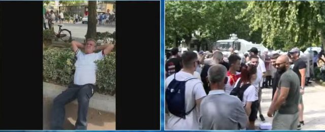 Spraj lotsjell&euml;s n&euml; protest&euml;n para Parlamentit, disa protestues