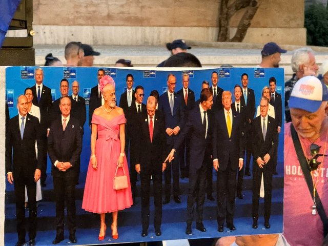 The irony of the protesters, they "dress" Rama in a pink dress at the