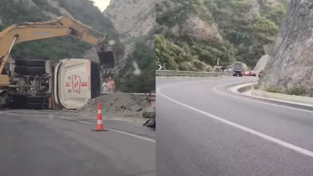 Accident at "Shkalla e Tujanit", truck overturns in the middle of the