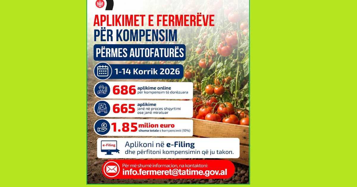Kompensimi i fermerëve me 10  të autofaturës  Tatimet  Kemi marrë kërkesa për 1 85 milionë euro