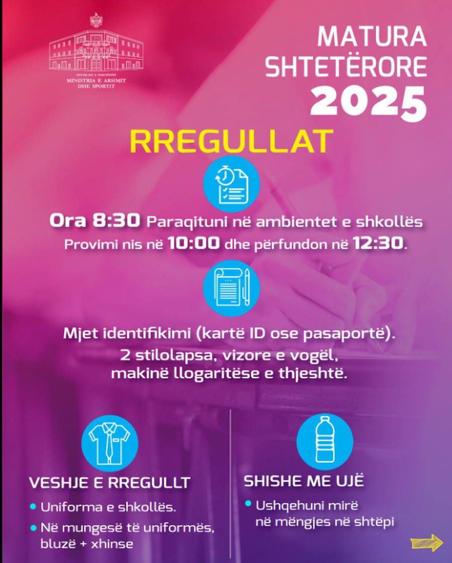 Nesër provimi i parë i Maturës Shtetërore - Ministrja e