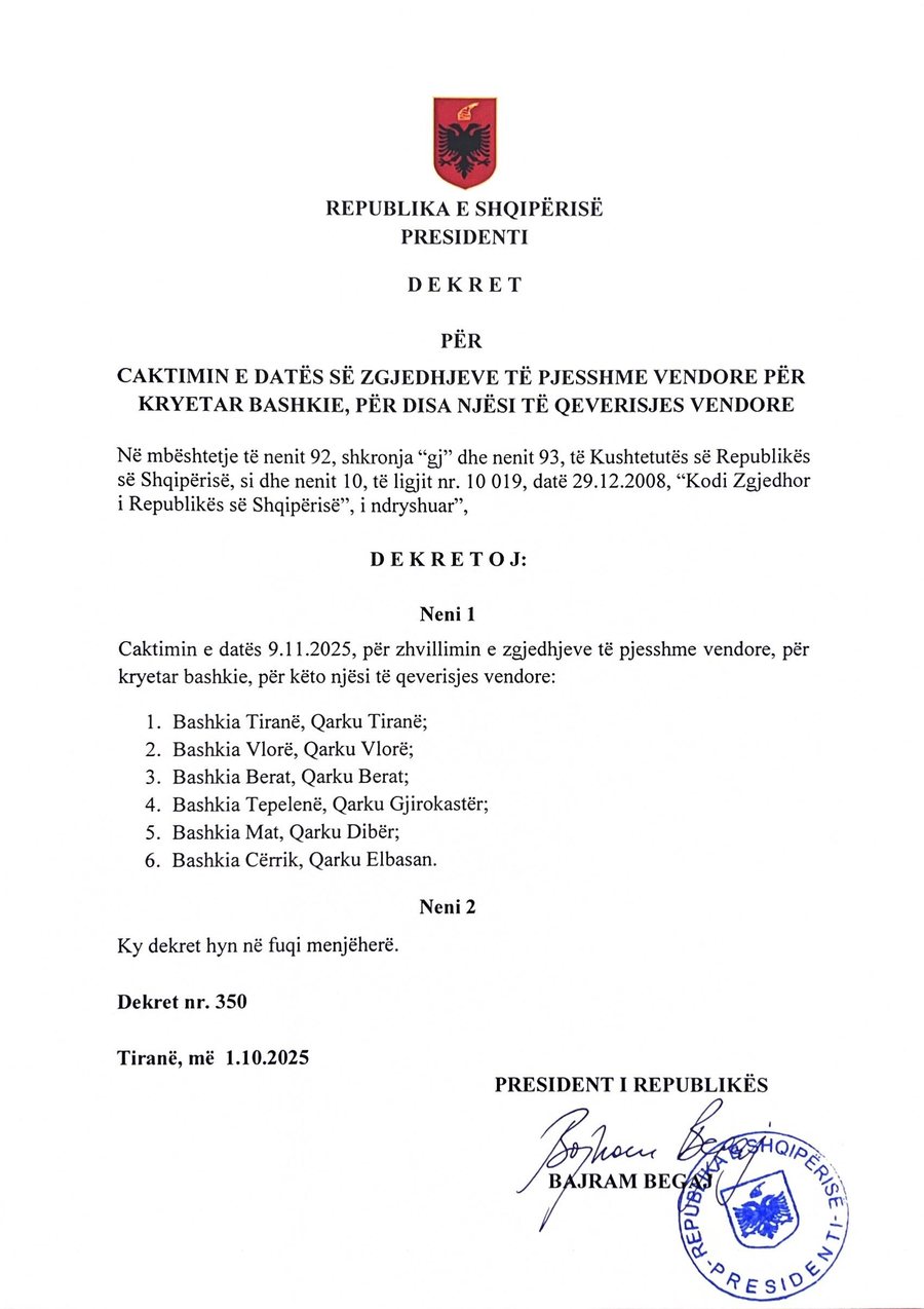 Presidenti dekreton zgjedhjet e parakohshme vendore/ 6 bashki në votime