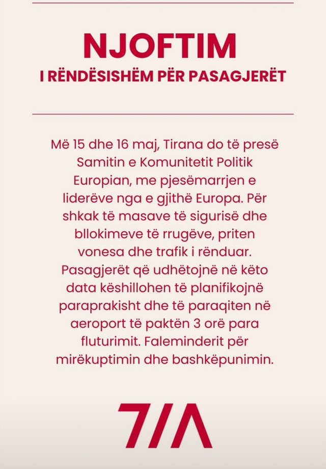Aeroporti i Rinasit njoftim të rëndësishëm për ata