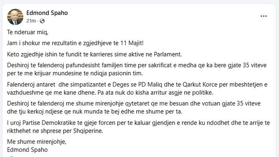Nuk siguroi dot vota deputeti i PD njofton largimin nga politika pas 35 vitesh: