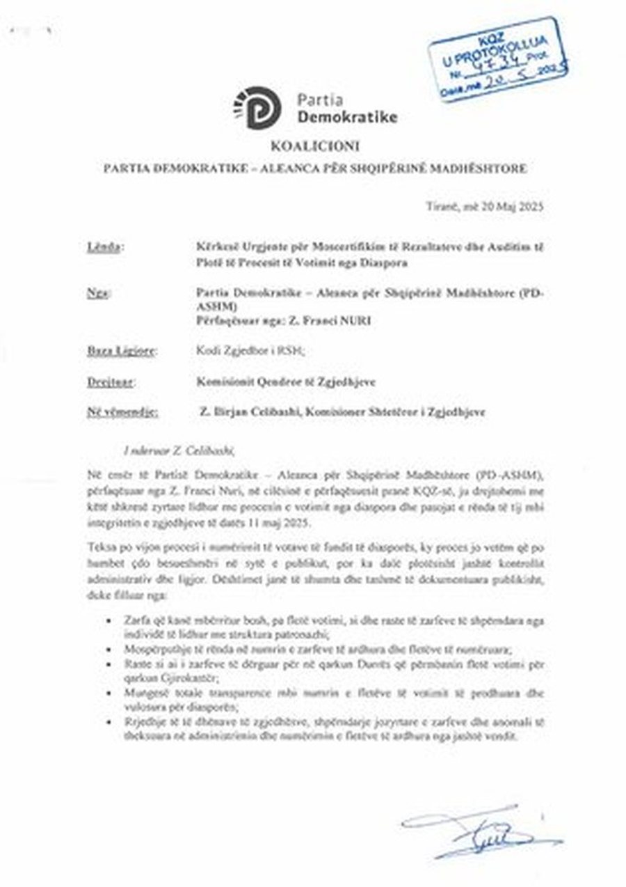 PD i dërgon kërkesë KQZ-së, kërkon auditimin e votave