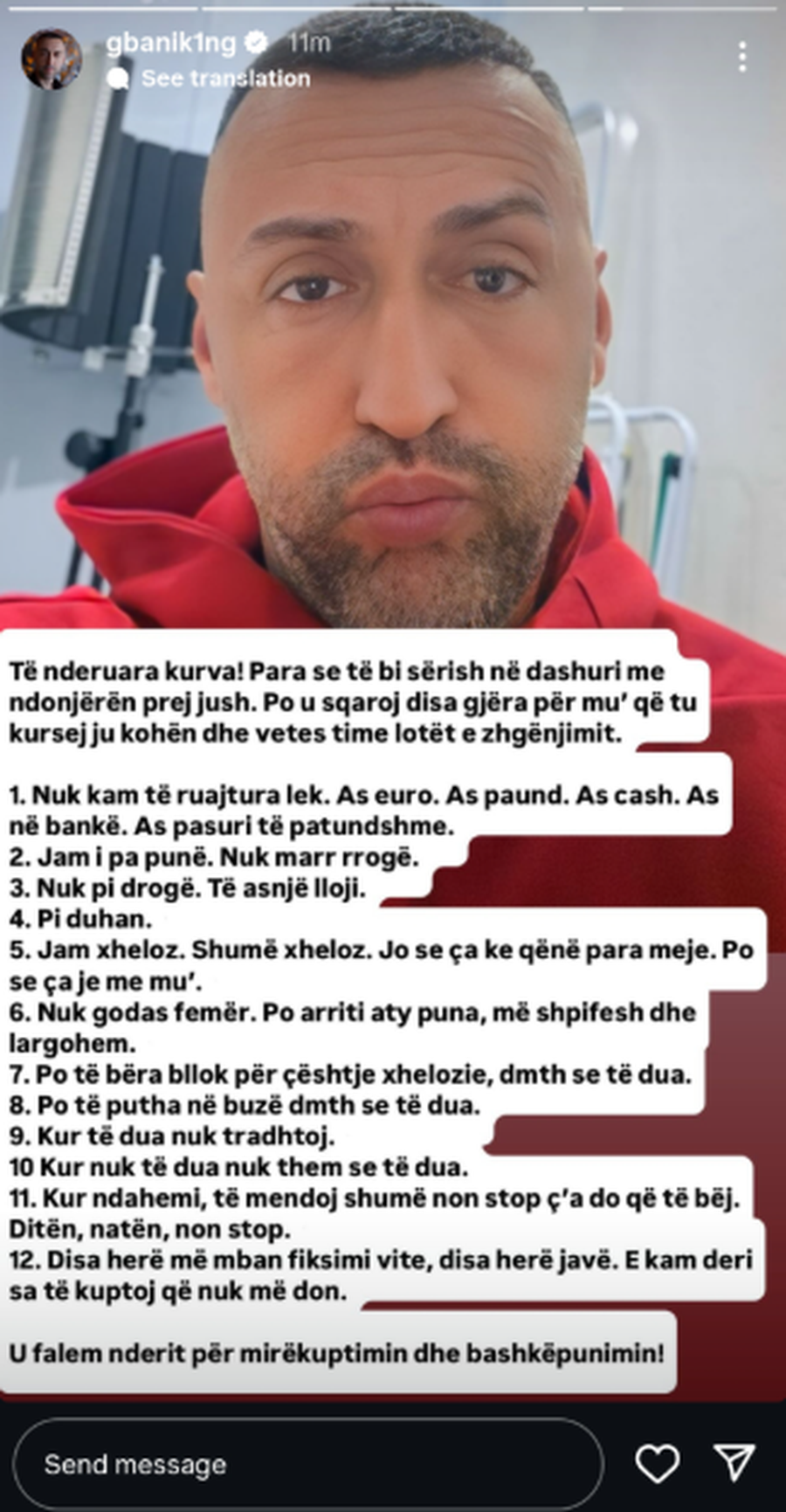 Deklarata e pazakontë e G Bani: Të nderuara k*rva, para se të bi