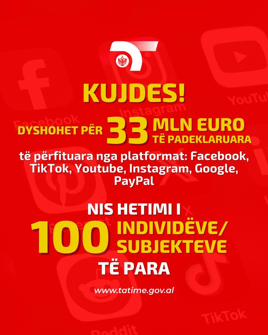 “33 mln euro të padeklaruara”, Tatimet nisin hetimet për