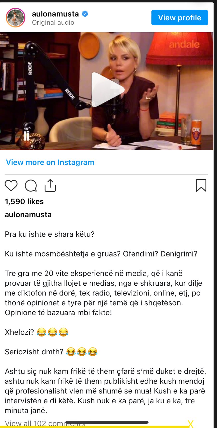 “Nuk e kuptoj pse u prek” – Aulona Musta i përgjigjet