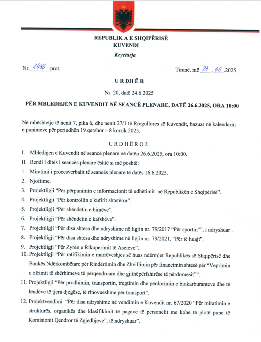 Seancë plenare në Kuvend, deputetët mblidhen për ratifikimin