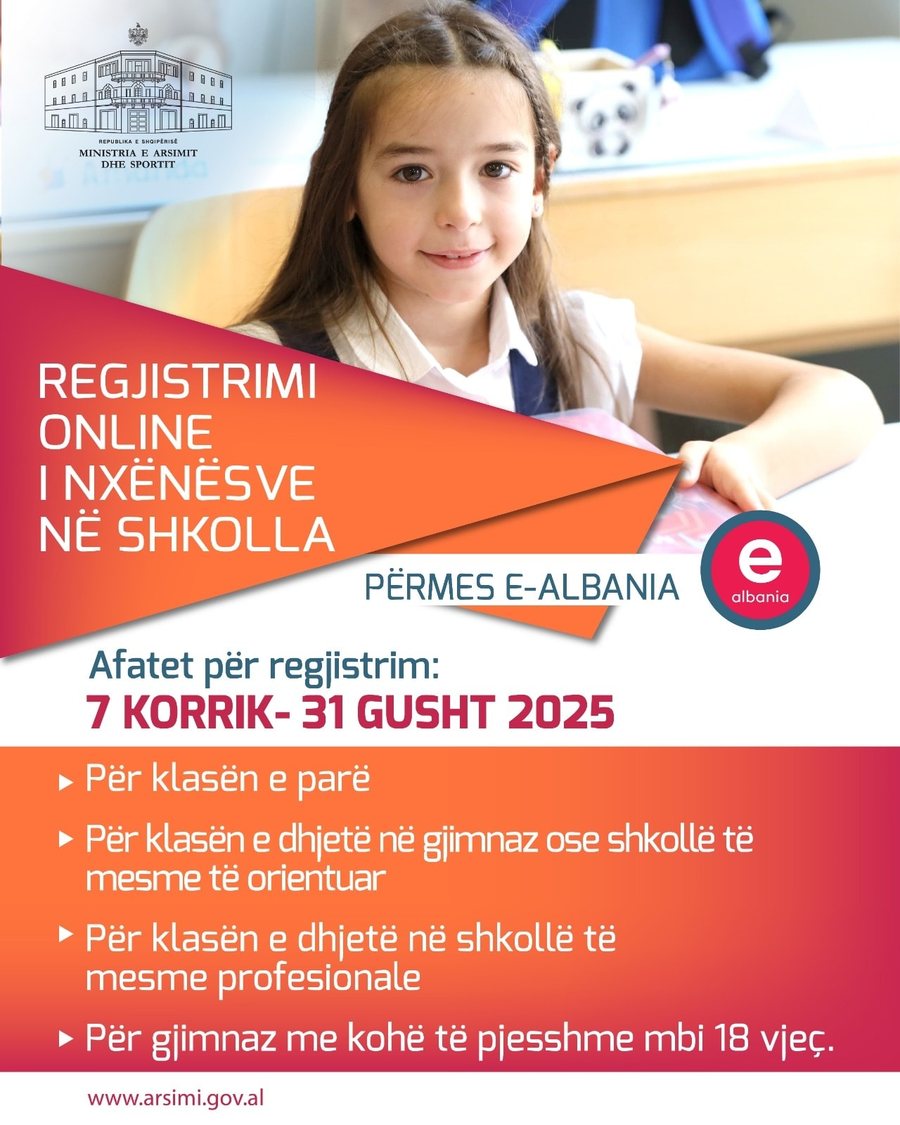 Hapet procesi i regjistrimeve online për klasat 1–10 në