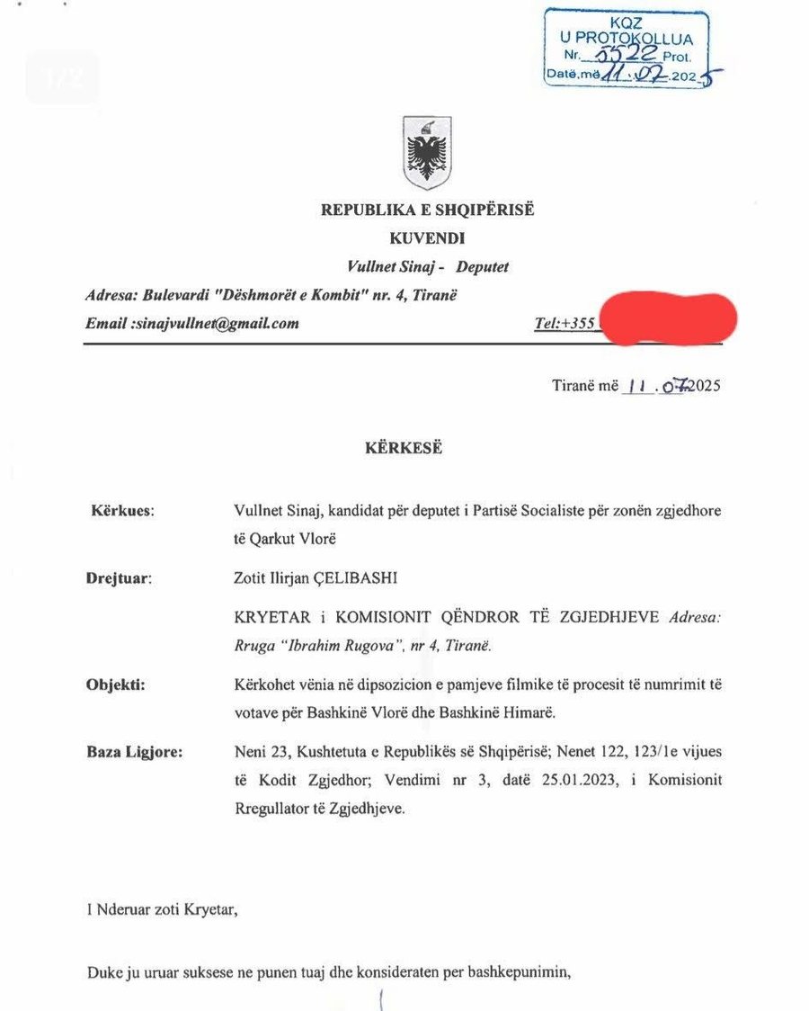 Edhe pse u rendit i dyti në listë, Vullnet Sinaj del kundër