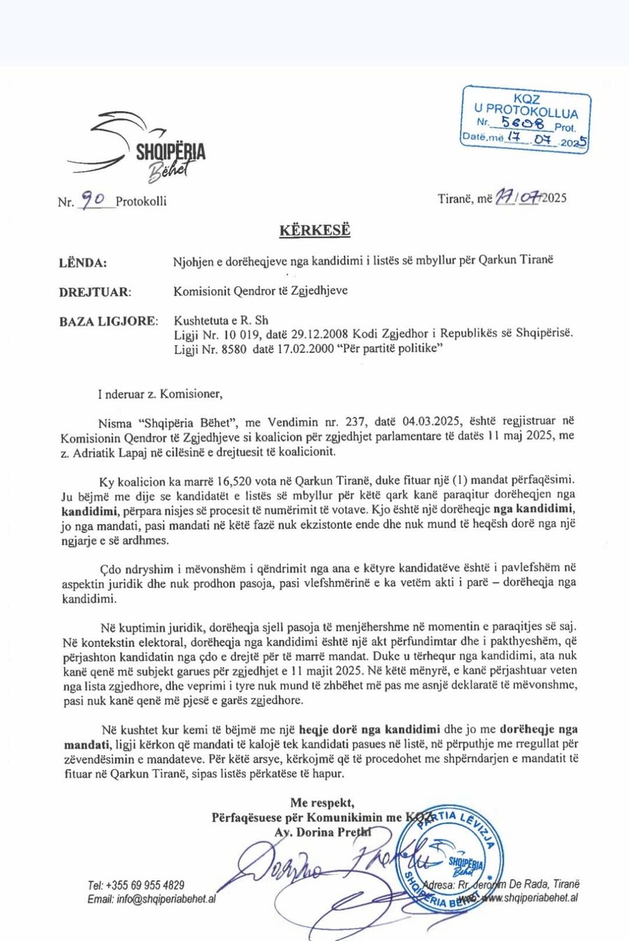 Adriatik Lapaj letër KQZ-së: Deputeti i përket listës