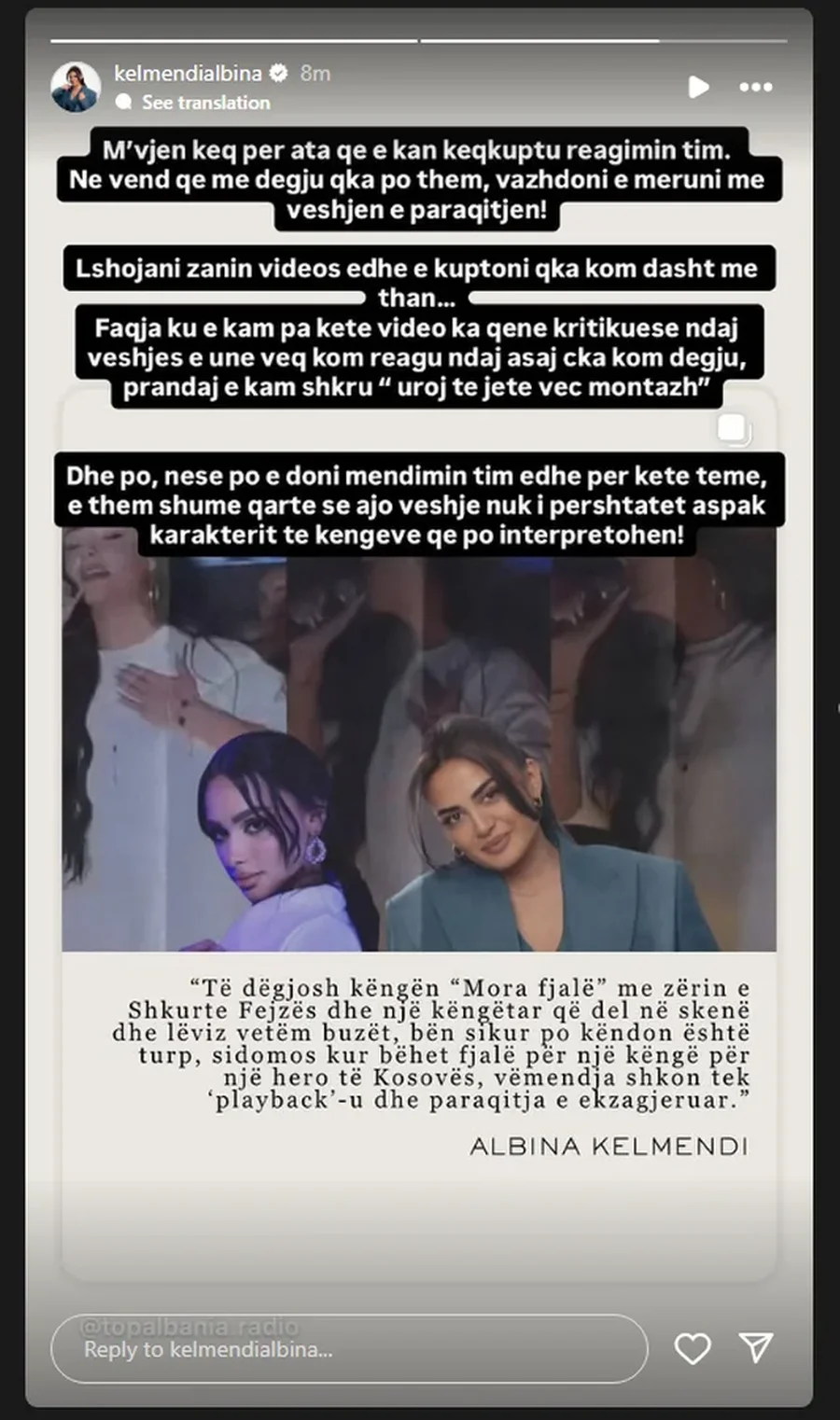 "Turp, uroj të jetë montazh", Albina Kelmendi 'i