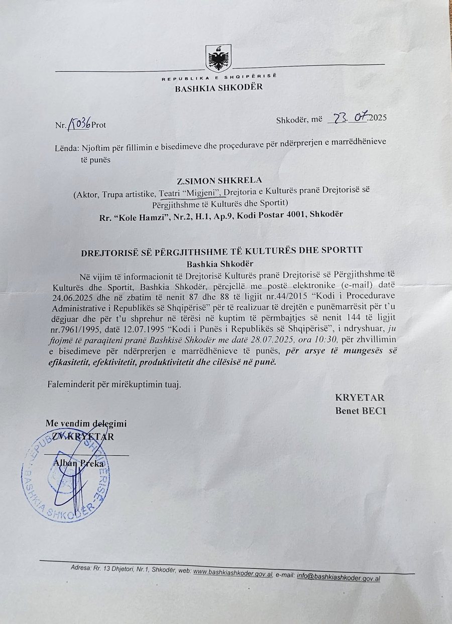 Beci shkarkon aktorin e Teatrit “Migjeni”! Shkreli: E