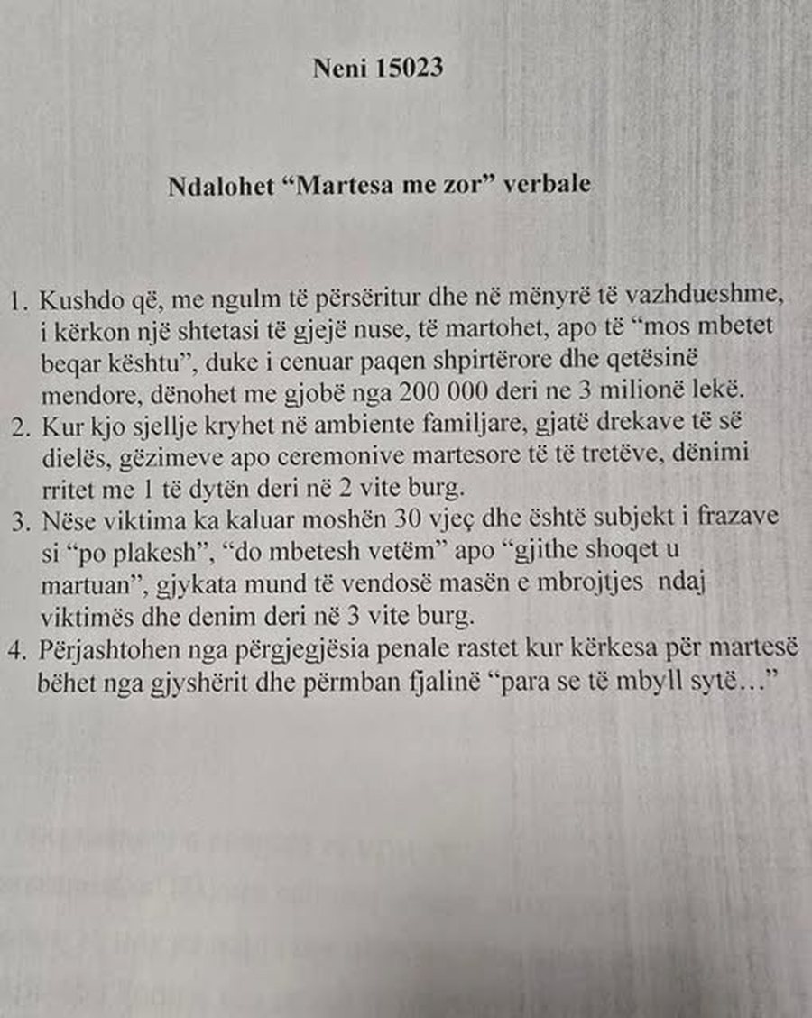 'Martesat me zor' në draft Kodin e ri Penal, ironizon