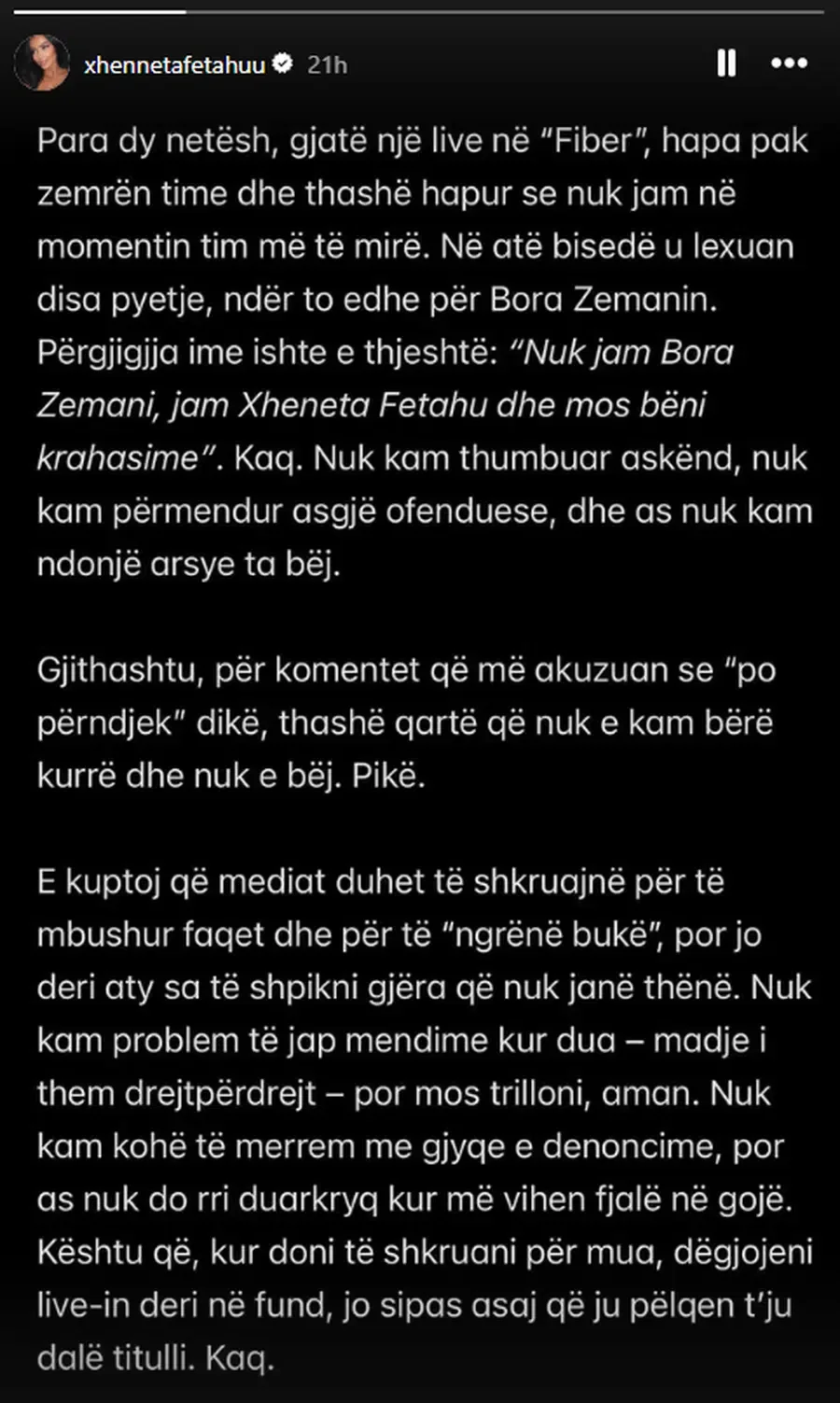 Ndjekësit e 'kryqëzuan' me komente/ Xheneta Fetahu sqaron