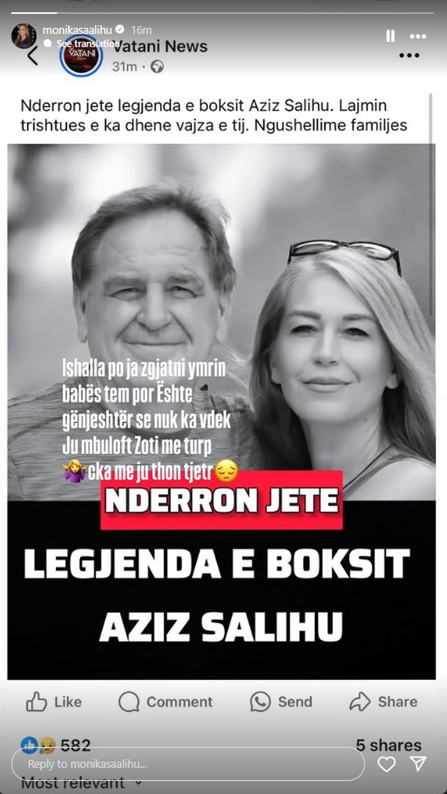 U raportua për vdekjen e legjendës së boksit, reagon vajza e tij:
