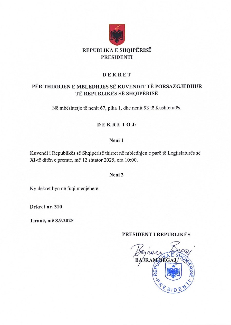 Presidenti Begaj dekreton datën, ja kur mblidhet Kuvendi i ri i dal nga